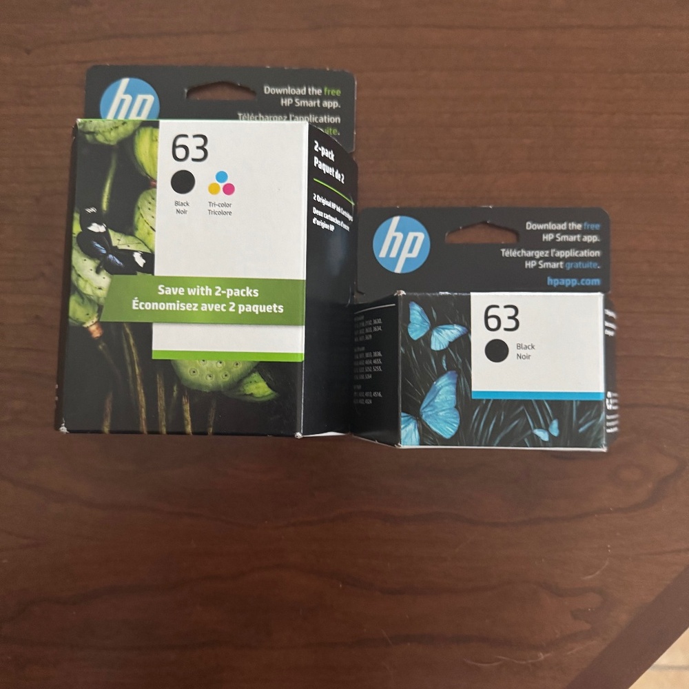 HP Printer ink 63 black and tri-color and black total 2 boxes
